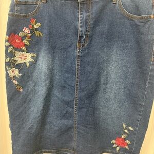 Embroidered Denim Pencil Skirt